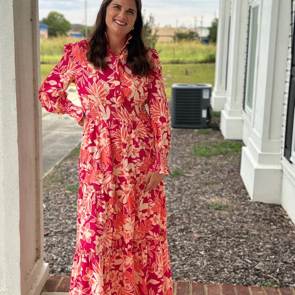 NWT Podos boutique Hawaiian floral maxi Sz S